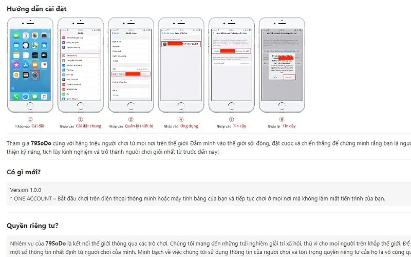 Những lưu ý khi tải app 79sodo