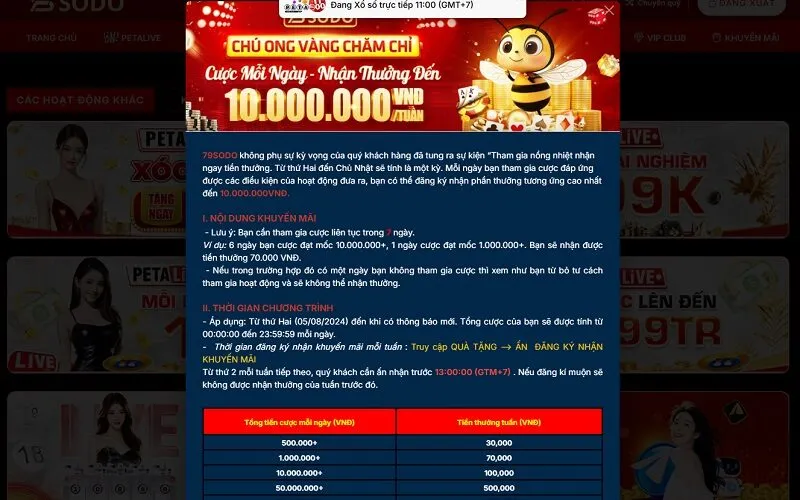 Ong vàng chăm chỉ - Cược mỗi ngày nhận thưởng to