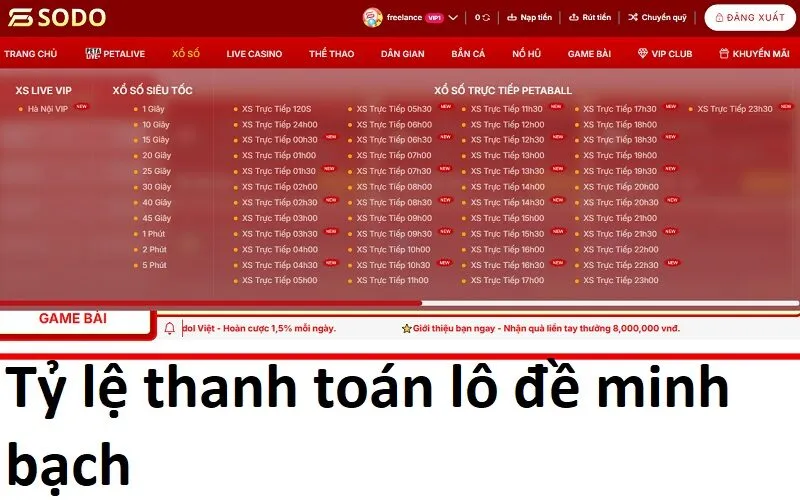 Tỷ lệ thanh toán lô đề minh bạch